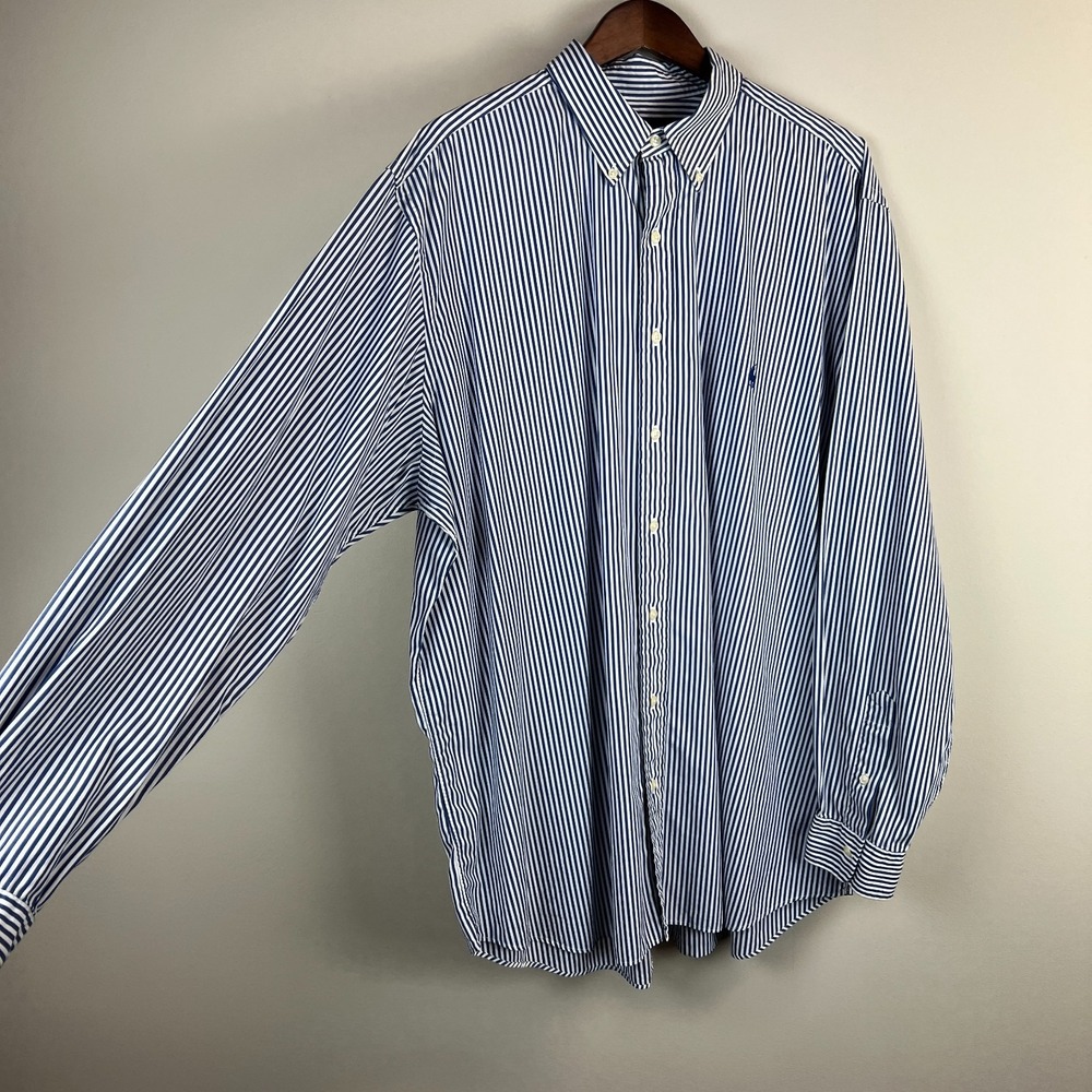 Ralph Lauren Shirt Men 2XLT Blue Stripe Button Down Long Sleeve Pony Logo Preppy - Picture 5 of 11